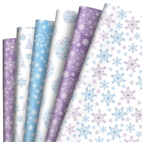 12 Sheet Christmas Winter Wrapping Paper Blue Purple Snowflake Gift Wrap Paper for DIY Crafts Gift Packing 19.7 x 27.6 Inch Folded Flat