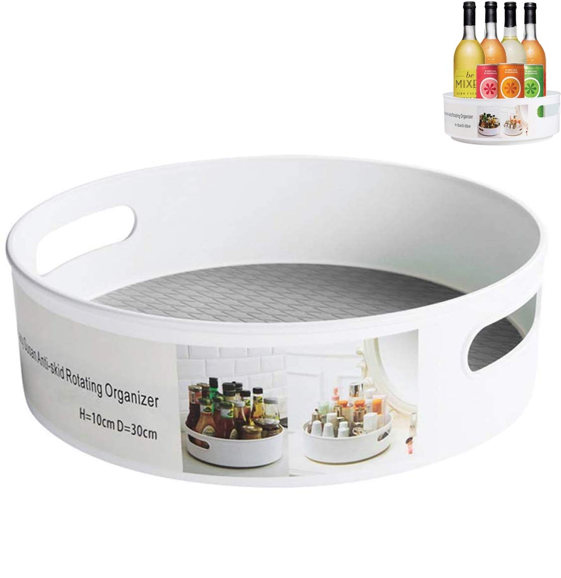 Lazy Susan Turntable Rotating Storage Organizer, Non-Skid Fridge Spice Racks for Can & Seasoning Cosmetics, 12" - Grey