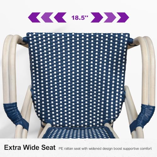 Image of PURPLE LEAF French Bistro Patio Armchairs Set of 2, White Finish, Deep Blue