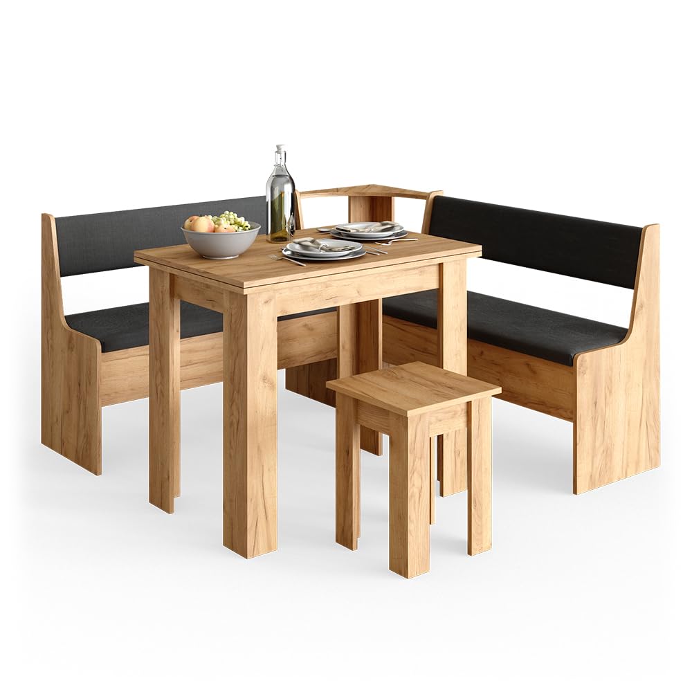 Vicco Groupe de banquettes d'angle Roman, Chêne de Force doré, 150x150cm avec Table