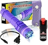 FIGHTSENSE Heavy Duty Flashlight Stun Gun & Pepper Spray Combo Set for Self Defense - Rechargeable Batteries - Bright LED Flashlight with Three Modes for Men Or Women (Purple Bling)