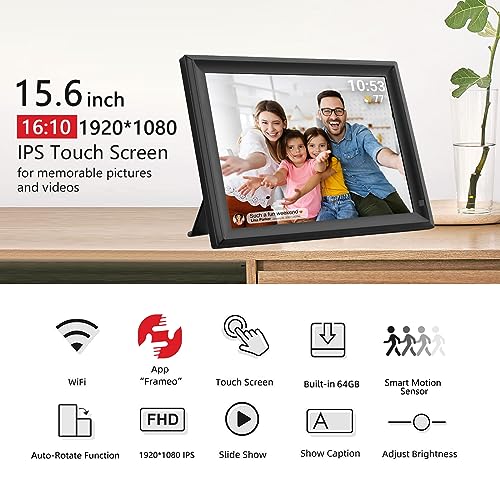 Moonka 𝟔𝟒𝗚𝗕 Frameo Digital Photo Frame, 15.6-Inch Wifi Digital Picture Frame With 1920X1080 Ips Fhd Touch Screen Motion Sensor Auto-Rotate Wall Mountable Easy Share Photos/Videos Via Frameo From Anywhere thumb #1