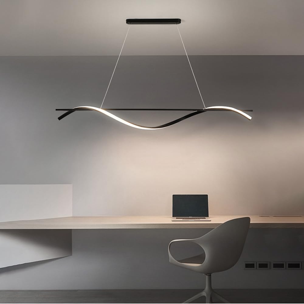 Podwieszana lampa sufitowa LED, lampa LED z falowanymi liniami i regulowaną wysokością do kuchni, jadalni, salonu, biura lub baru.