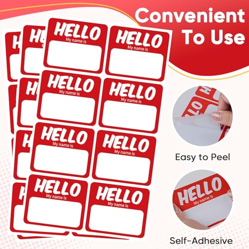 Image of 256 Pcs Name Tags Sticker 3 inchx2.5 inch Hello My Name is Stickers, Red Name Labels Adhesive Identification Name Badges for School, Office, Meeting, Family Parties, Mailing