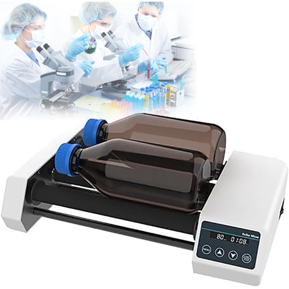 Mikser rolkowy laboratoryjny, cyfrowy mikser do pojemników 45-100 mm, 4 rolki, regulowana prędkość 20-80 obr./min, maksymalna pojemność 2 kg do mieszania chemicznego i biologicznego