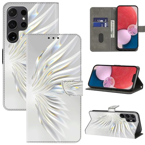 Custodia per Samsung Galaxy S24 Ultra con chiusura magnetica funzione flip scomparti per carte di credito pelle elegante a portafoglio con ali di cristallo