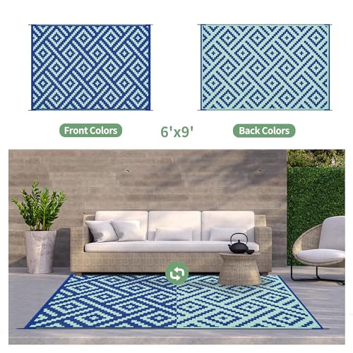 Image of GENIMO Outdoor Rug, Waterproof Plastic Rugs for Patio, 6'x9' Royal Blue
