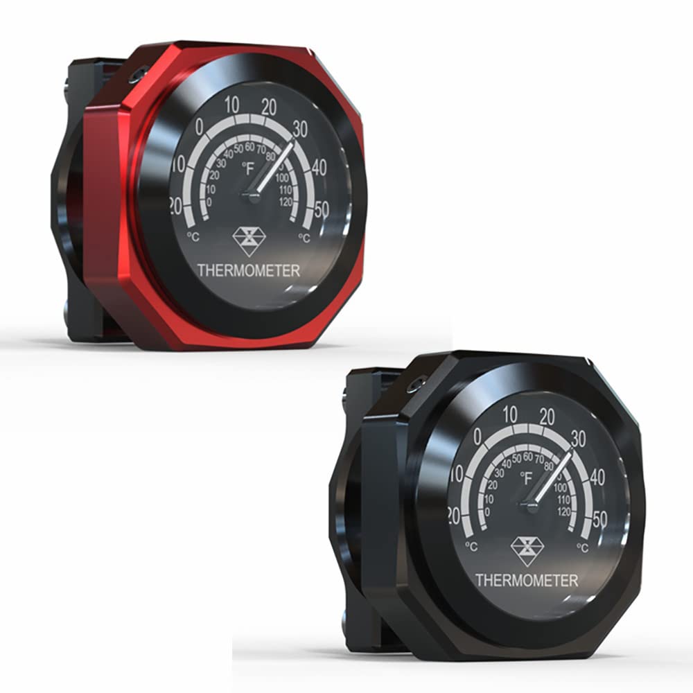 Riloer Motorrad-Lenkerthermometer, wasserdichte Temperaturanzeige aus leuchtender Legierung; Kompatibel mit Yamaha, kompatibel mit Kawasaki, kompatibel mit Suzuki, kompatibel mit Honda, schwarz rot