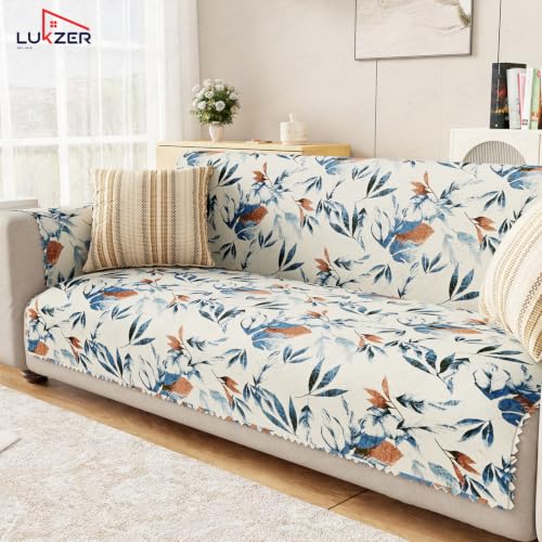 Image of Lukzer 1 Seater Sofa Cover Quilted Reversible WaveEdge Ultrasonic Cut Sofa Mat with Back and Hand Rest Covers - Marble Mesh - Washable Sofa Protector for Modern Living Room 60 x 150 CM /SC-204-01WB