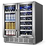 Velivi 30Inch Wine and Beverage Refrigerator - Dual Zone Beverage Cooler Under Counter, Holds Up to 30 Bottles & 90 Cans Drink and Beer Fridge Built-In for Home Kitchen Bar and Office