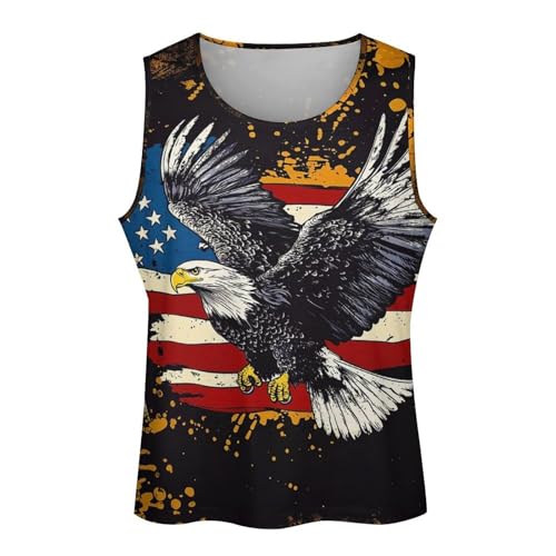 Mens American Flag Print Tank Top Eagle Skull Graphic Sleeveless July 4th T-Shirt Workout Summer Beach Tops4