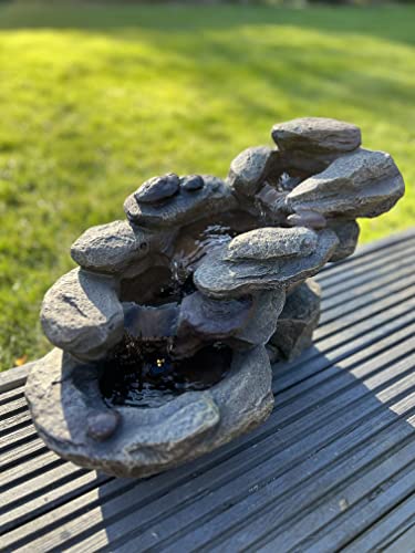 allpondsolutions Outdoor Self Contained Rock Waterfall Water Feature with LED Lights - Solar Powered 45x23x24.5cm
