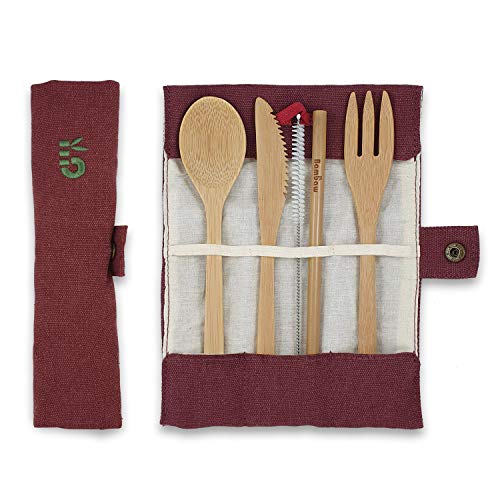 Cubierto de bambú | Cubiertos madera ecológicos |Utensilios madera | Set para picnic | Set cubiertos para camping | Cucharada, tenedor,...