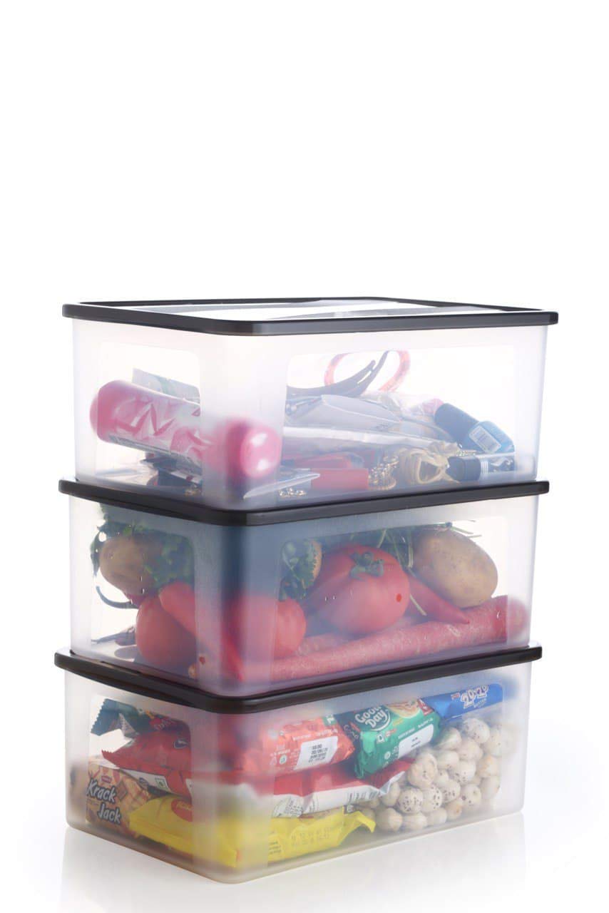 AMIRATE Set of 3 Unbreakable Multi Storage Box Bread Box/Airtight Food Grade Plastic Container for Kitchen,Refrigerator Storage of Bread/Vegetable/Grocery/Dry Fruits/Snacks & Freezer Storage (Set of 3, 2000ml)