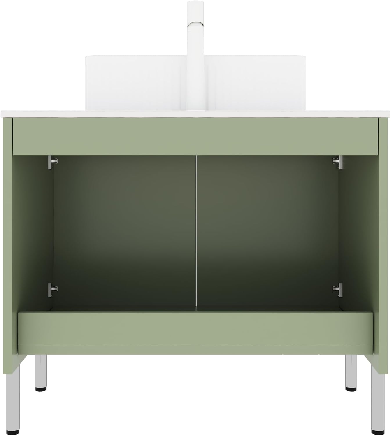 30" Bathroom Vanity with Ceramic Sink Combo, Freestanding Bathroom Storage Cabinet with 2 Soft Close Doors and Sink Hole Cover, Drain Assembly and Pipe are not Included, Light Green