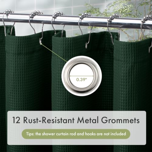 Image of AmazerBath Dark Green Shower Curtain Waffle Textured, Deep Green Shower Curtain Fabric Thick Heavy Duty 240GSM, Hotel Quality Bathroom Shower Curtains, Premium Polyester, 72 x 72 Inches