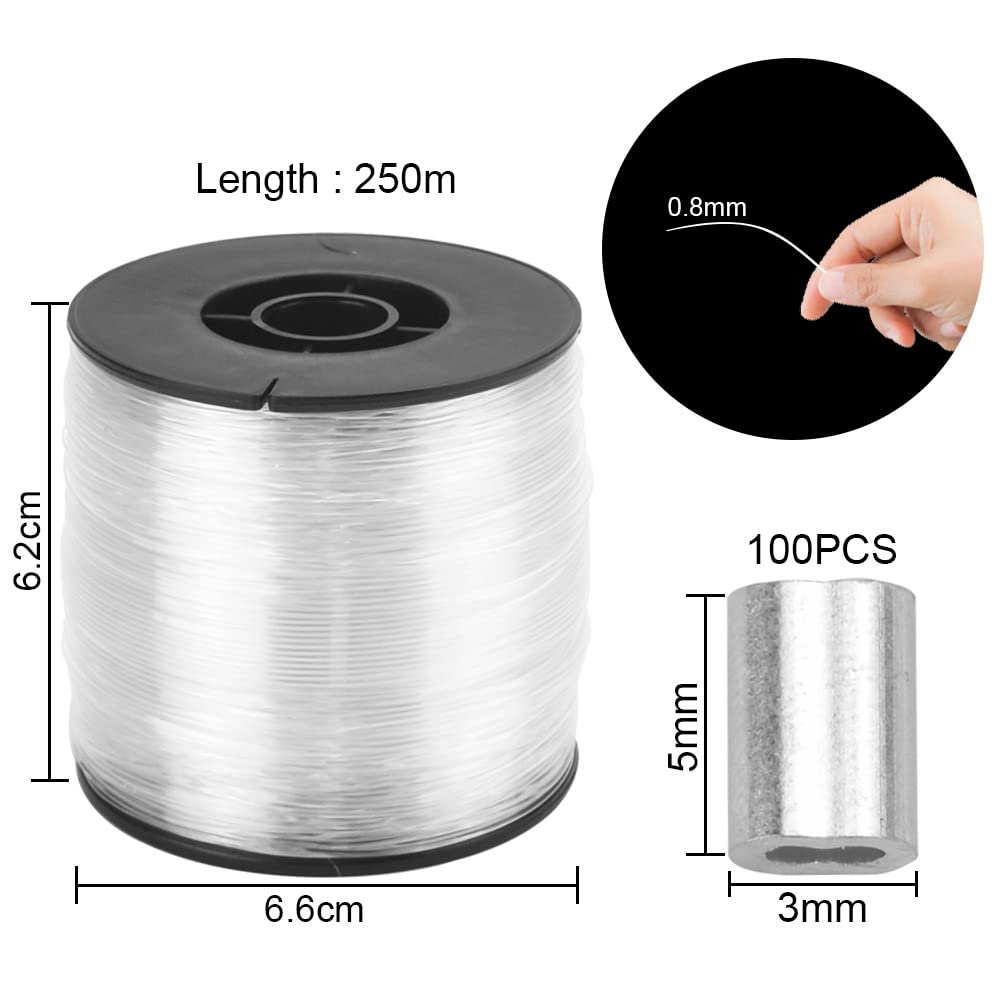 Filo Da Pesca Fluorocarbon Filo Di Nylon Trasparente 0,8 Mm - 250 Metri, Per Pesca, Fai-da-te E Decorazioni Kit Filo Nylon Con Manicotti Alluminio