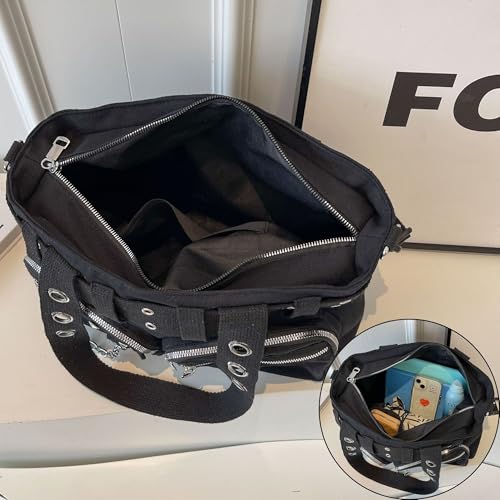 Bolso Tote para mujer estilo Y2K Makukke en lienzo negro miniatura 4