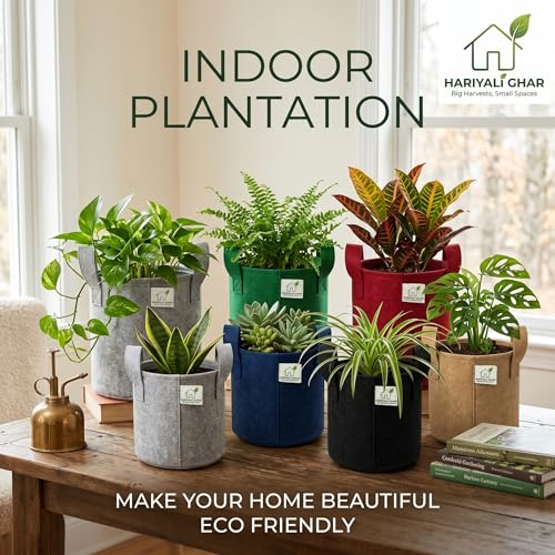 Image of 400 GSM Geo Fabric Round Grow Bags 9x9 Inch with Handle, Red Planting Bags for Terrace and Kitchen Gardening Pack of 20