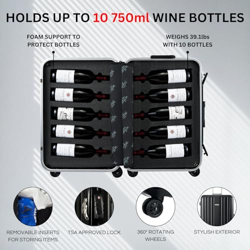 Aluminum 10-Bottle Wine Suitcase