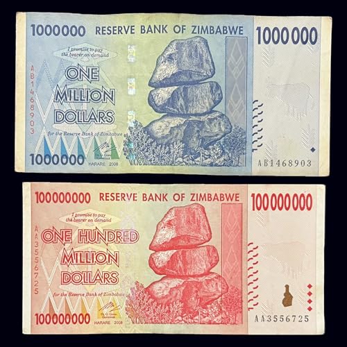 Zimbabwe 1 & 100 Million Dollar Bills Banknotes Paper Money -Pre Trillion