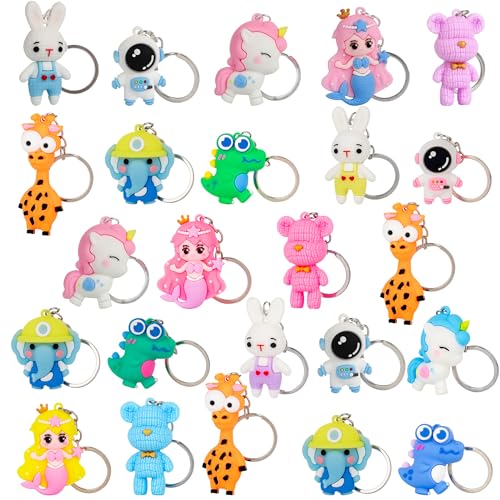 yuechen 24Pcs Llaveros Animal de Dibujos Animados, 3D Llavero Niños Cumpleaños,Regalos Fiesta Cumpleaños para niños,Detalles Cumpleaños para Infantiles niños niñas
