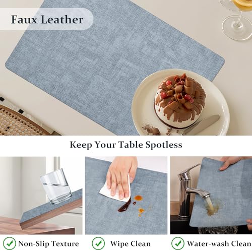 FROMHEART Faux Leather PU Placemats Set of 6 (Light Blue,11.8 x 17)