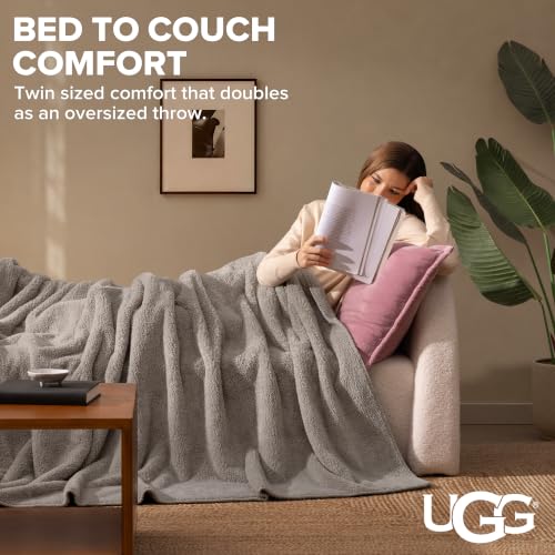 Image of UGG Whitecap Twin Blanket, Plush Fleece, 66 inch x 90 inch, Gray
