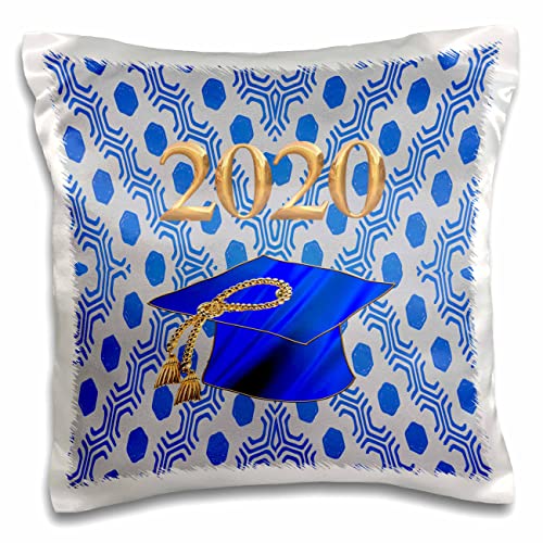 3dRose Beverly Turner Image of Graduation Cap Tassel, 2020, Hexagon Design, Gold, Blue (pc-306459-1) Pillow Case, White
