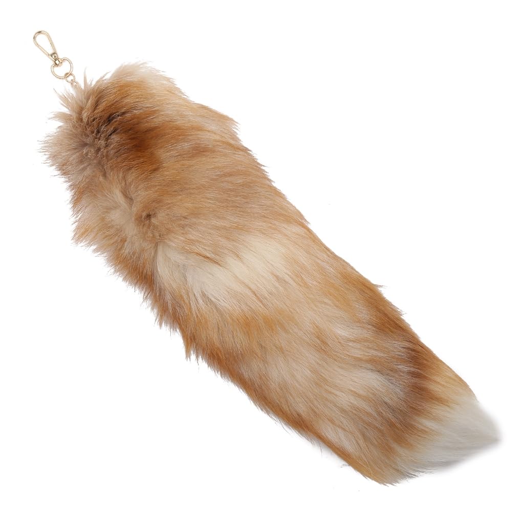FOLODA Plush Fox Tail Keychain, Animal Tail Keyring 40cm Key-Pendant Handbag Accessory Key Chain Ring Hook Tassels (C Yinlan Drift)