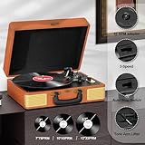 Record Player, FYDEE Vinyl Record Player Built-in 2 Speakers, Retro Vinyl Player with 3-Speed ​​(33/45/78 RPM) Bluetooth Turntable, Portable Suitcase Supports RCA and Headphone Jacks - Walnut Brown - Image 4
