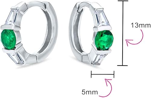 Miniatura 4 de Classic Dainty Round AAA Cubic Zirconia Solitaire Clear Green CZ Small Hoop Huggie Earrings For Women Teens .925 Sterling Silver