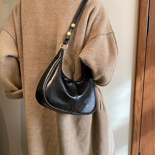 2024 Simple Solid Zipper Shoulder Purse Bag, Trendy PU Leather Crescent Bag, Crossbody Bag for Women, Versatile Underarm Bag4