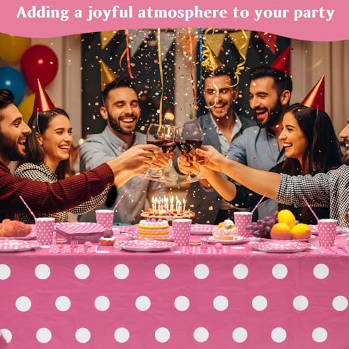 Image of Funnymoom 452 Pcs Pink Polka Dot Party Supplies for 50, Pink and White Polka Dot Paper Plates Napkins Cups Tablecloth Cutlery Straws for Mouse Birthday Carnival Family Picnic Barbecue Party Decoration