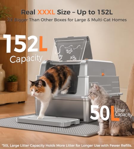 Arenero para gato XL de acero inoxidable con filtro de carbón miniatura 3