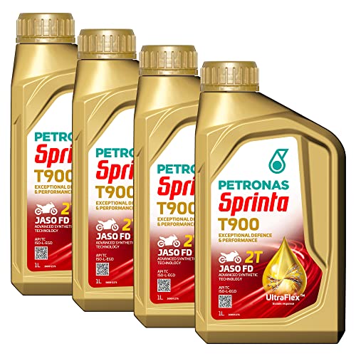 Petronas Kit 4X Sprinta Olio Motore 100% Sintetico T900 per Moto e Scooter 2 Tempi - 4 Confezioni da 1 Litro