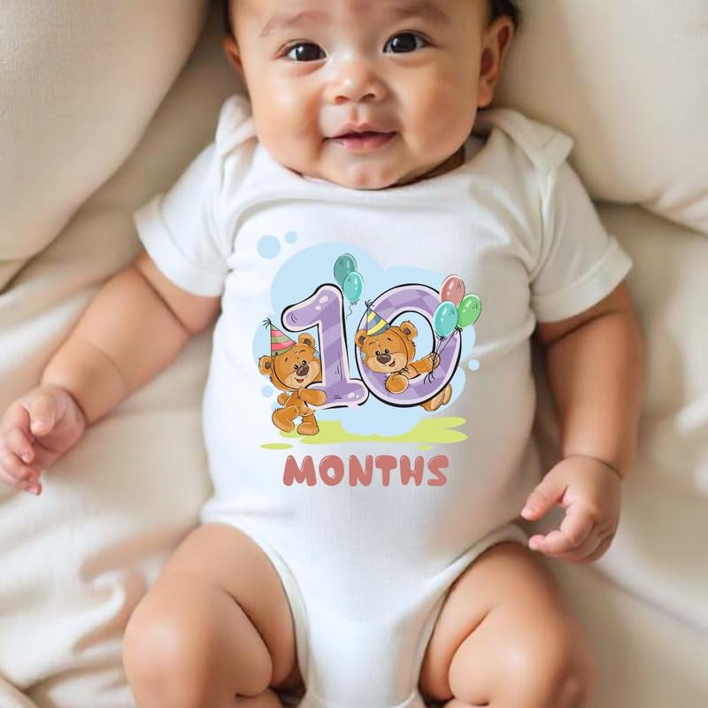 Image of Knitroot Monthly Birthday Teddy Special, Newborn Baby Half Sleeve Unisex Romper, Onesies, Sleepsuit, Body Suit, Envelope Neck, 1 to 12 Months Print, 0-12 Months, Infant Cloth for Boys & Girls