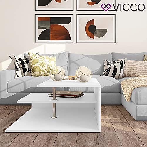 Vicco Couchtisch Sofatisch Wohnzimmertisch Basti weiß Kaffeetisch 3 Ablagen – Bild 5