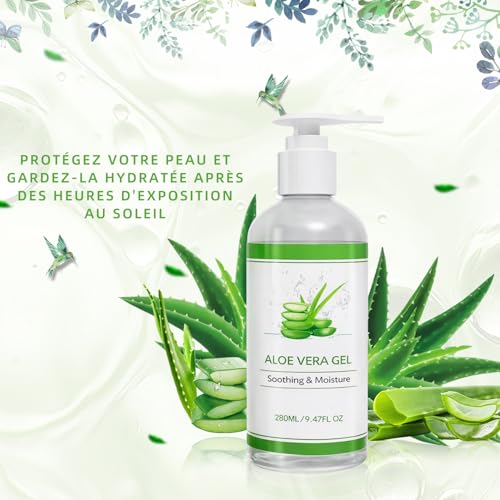 Aloe Vera Gel 280ml, 100 pour cent Gel d'Aloé Vera Bio Pur Apaisant Naturel et Hydratant Nourrissant, Crème Hydratante à l'aloe Vera pour le Visage, les Cheveux et le Corps, Après Soleil et Capillaire – vue 4