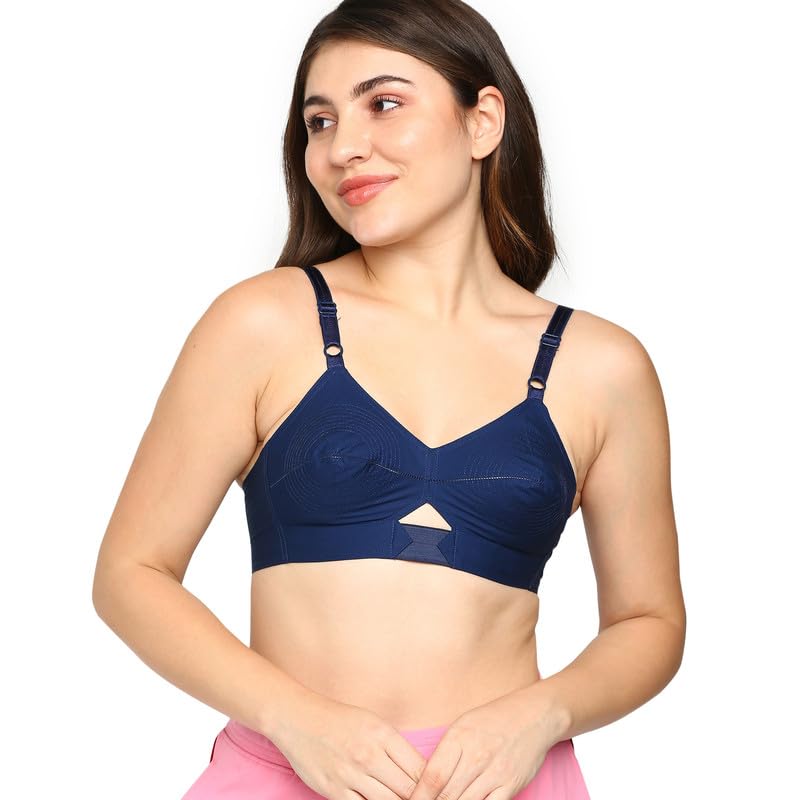 Image of BLOSSOM Priyasajini Women's Full Coverage 100% Woven Cotton Single Layer Round Stitch Non Padded Wirefree Conical Cup Everyday Bra