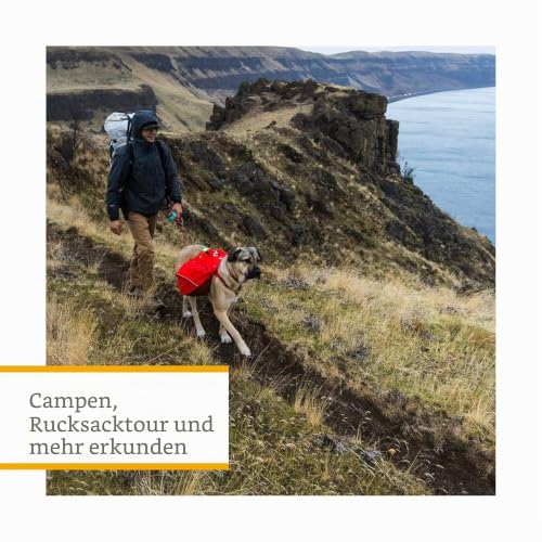 RUFFWEAR Palisades Hunderucksack, Rucksack, Aufbewahrungstasche und Satteltaschen, tragbarer Geschirrsack mit Taschen und Leinenbefestigungspunkt für Wandern und Camping, Red Sumac, Large/X-Large
