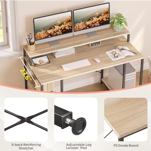 Image of Un-Desk Nova Computer Table for Home Office and Study Table with 3 Shelf Workstation Desk for Desktop Pc Laptop and Gaming with Keyboard Tray Reversible Shelf Left and Right 150 CM Oyster Cream