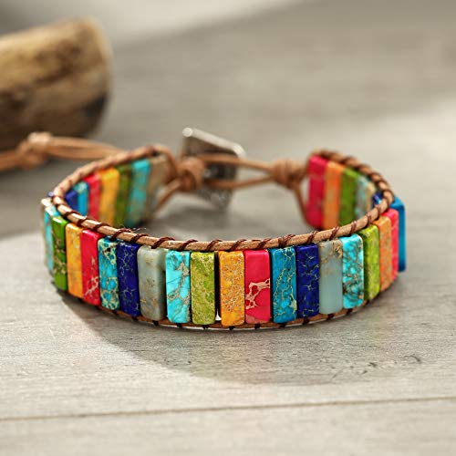 Image of Plumiss Women Boho Handmade Natural Stone Crystal Leather Bead Wrap Bracelets Collection