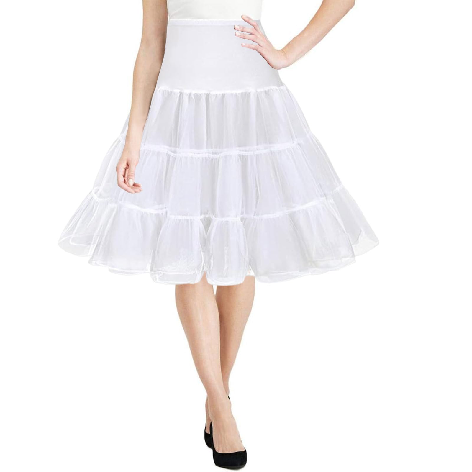 Sottogonna Tulle Anni '50, Sottovesti a Trapezio Gonna Tulle Donna Vintage Rockabilly Sottoveste Lunga Bianca Nera per Abiti da Sposa Vaporosi Costumi di Halloween Cerimonia Battesimo