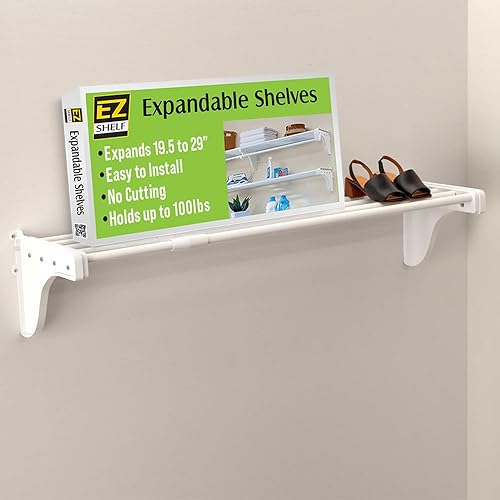 -Estante extensible para armario (sin barra para colgar) - 19.5 a 29 pulgadas -Blanco-fácil de instalar en la pared trasera (flotante)-Alternativa