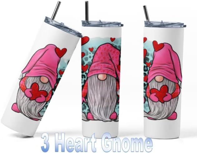Miniatura 2 de Vaso de gnomos de amor para el día de San Valentín 20 onzas con tapa y popote 3 gnomos de corazón