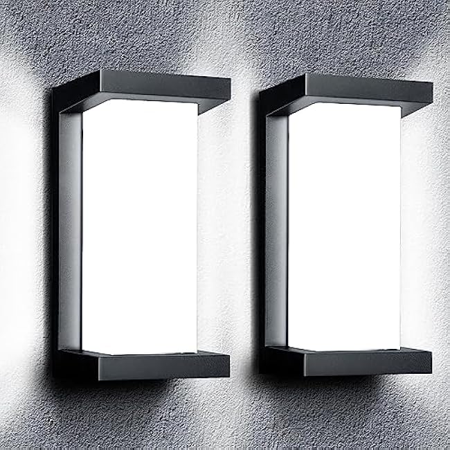 Wrasse Porch Lights Wall Light Fixtures 6500K Modern Exterior Sconces 2 Pack