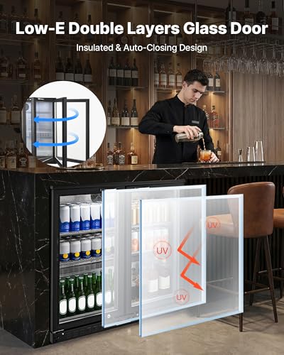 Image of VEVOR Back Bar Cooler, 7.4 Cu. Ft Commercial Beverage Refrigerator, Under Counter Bar Fridge with 2 Glass Doors, LED Lighting, Shelves, Low-E Glass Display Cooler for Beer, Soda, Wine, Drinks
