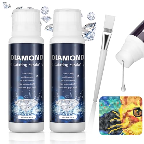 Diamond Painting Versiegelung 2 Flaschen à 120 ml Transparenter Versiegelungskleber zum Fixieren und für mehr Glanz bei Diamantmalereien mit 1 Pinsel