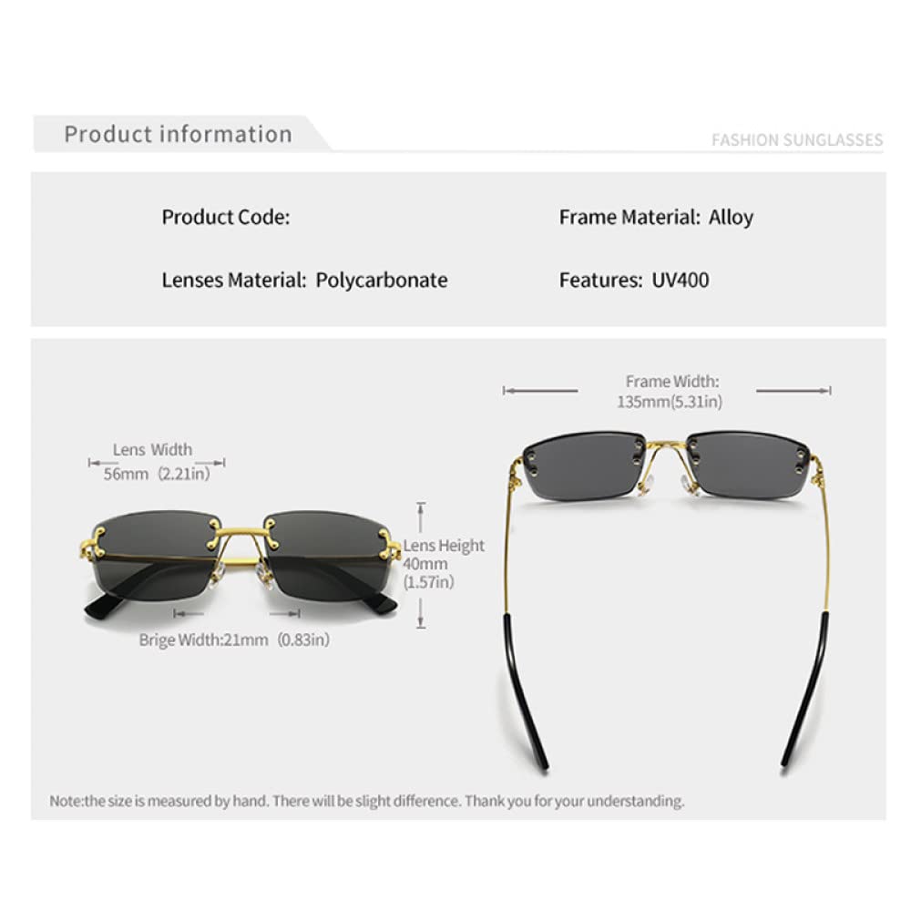 Gafas de sol rectangulares pequeñas Punk para hombre y mujer, gafas de sol de Metal con lentes degradadas sin montura para hombre UV400